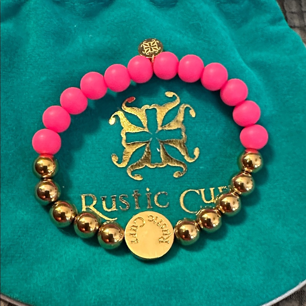NWOT Rustic Cuff Pink and Gold Beaded Bracelet